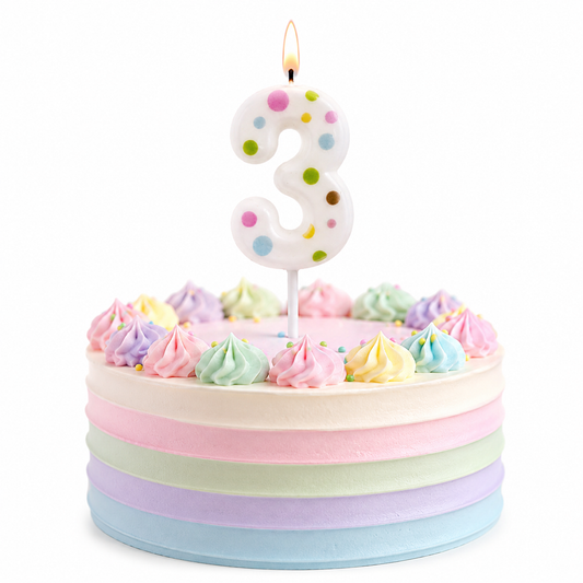 White Pastel Polka Dot Birthday Candle Number 3 | Numerical Candles for Cake Cutting - 1PC
