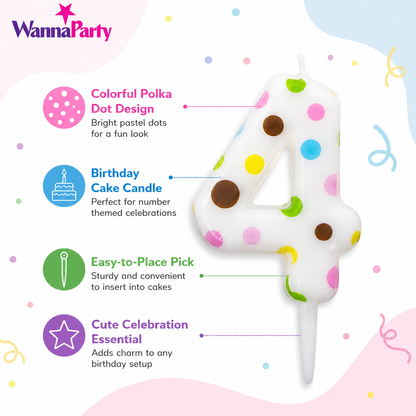 White Pastel Polka Dot Birthday Candle Number 4 | Numerical Candles for Cake Cutting - 1PC