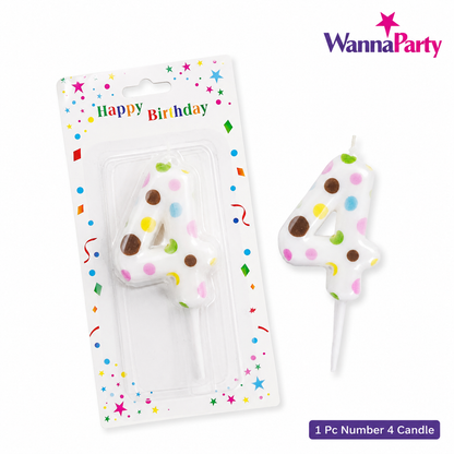 White Pastel Polka Dot Birthday Candle Number 4 | Numerical Candles for Cake Cutting - 1PC