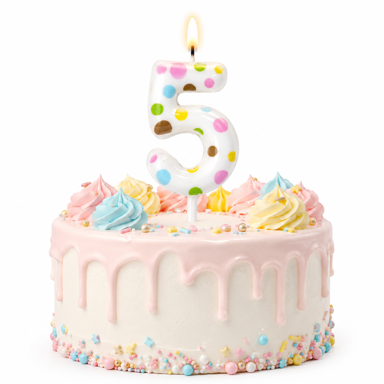 White Pastel Polka Dot Birthday Candle Number 5 | Numerical Candles for Cake Cutting - 1PC