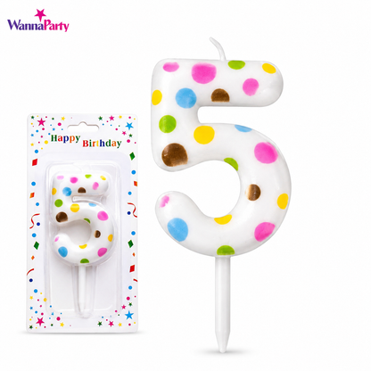White Pastel Polka Dot Birthday Candle Number 5 | Numerical Candles for Cake Cutting - 1PC