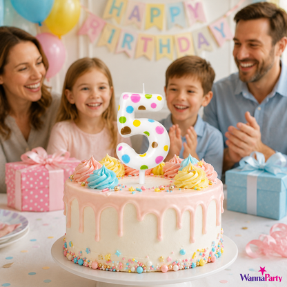 White Pastel Polka Dot Birthday Candle Number 5 | Numerical Candles for Cake Cutting - 1PC