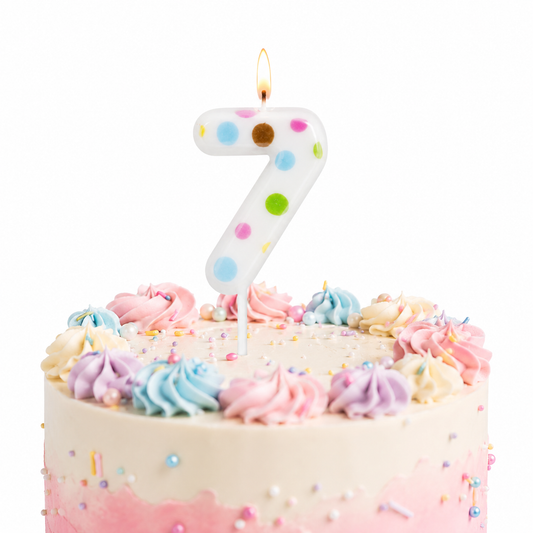 White Pastel Polka Dot Birthday Candle Number 7 | Numerical Candles for Cake Cutting - 1PC
