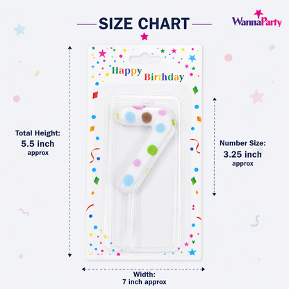 White Pastel Polka Dot Birthday Candle Number 7 | Numerical Candles for Cake Cutting - 1PC