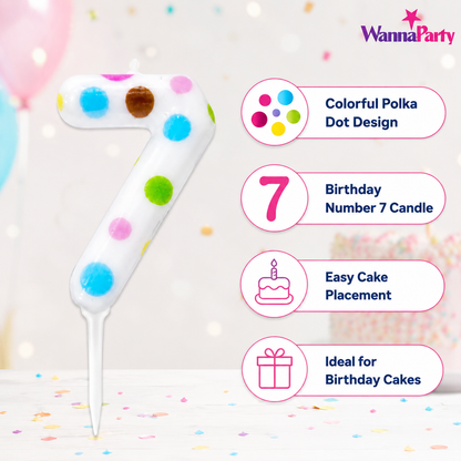 White Pastel Polka Dot Birthday Candle Number 7 | Numerical Candles for Cake Cutting - 1PC