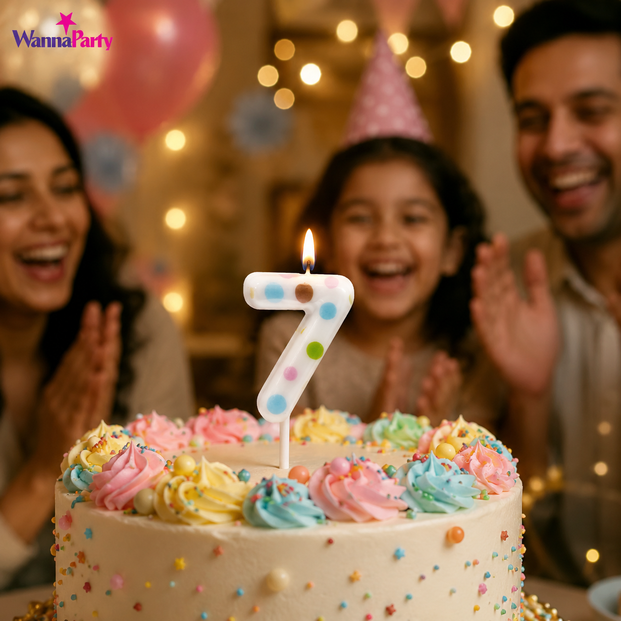 White Pastel Polka Dot Birthday Candle Number 7 | Numerical Candles for Cake Cutting - 1PC