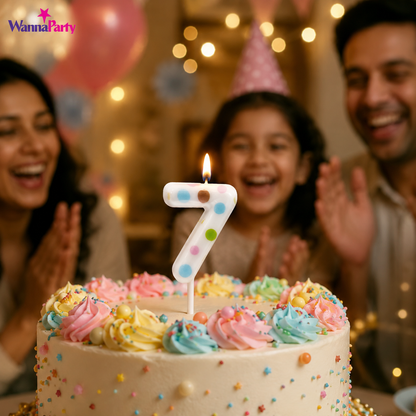 White Pastel Polka Dot Birthday Candle Number 7 | Numerical Candles for Cake Cutting - 1PC