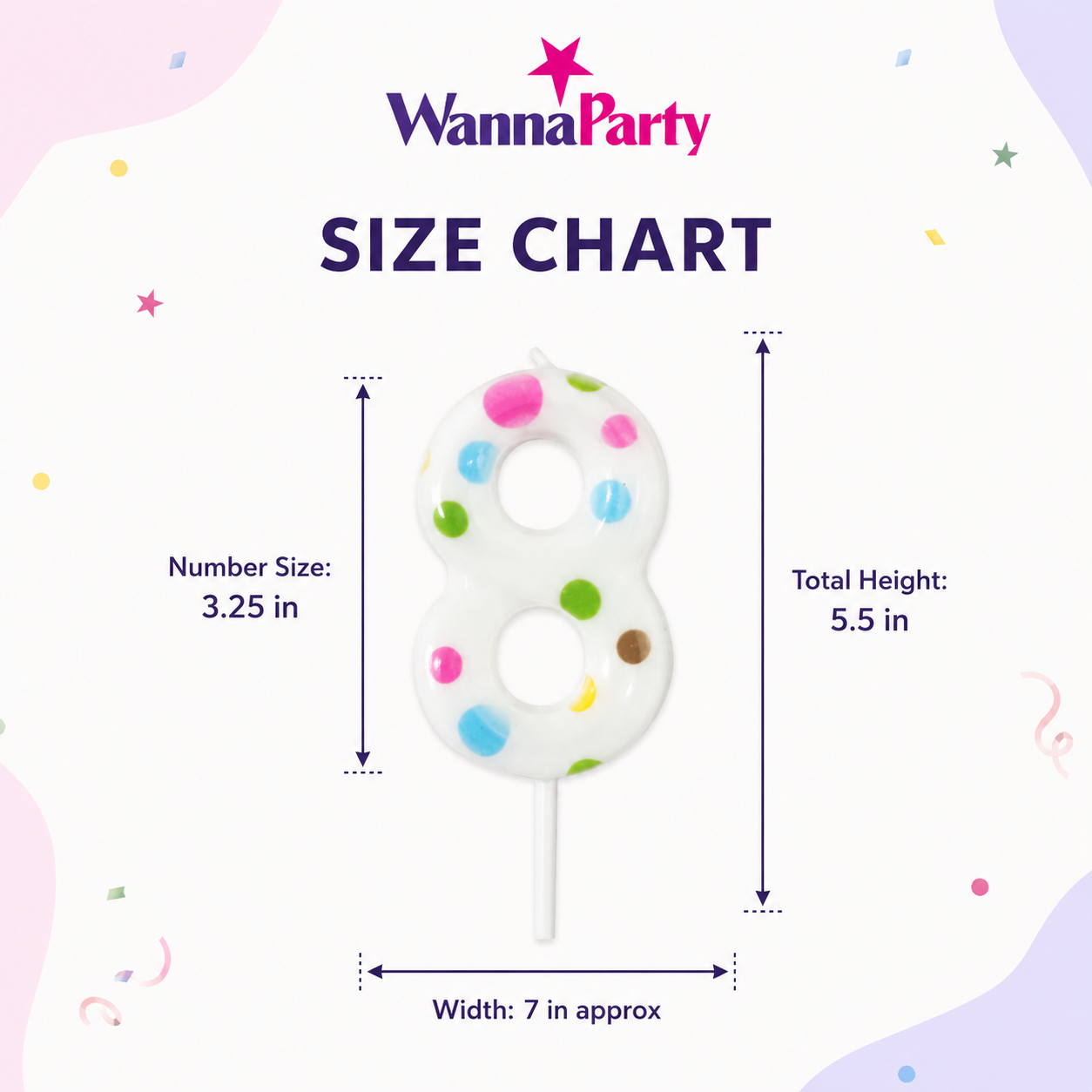 White Pastel Polka Dot Birthday Candle Number 8 | Numerical Candles for Cake Cutting - 1PC