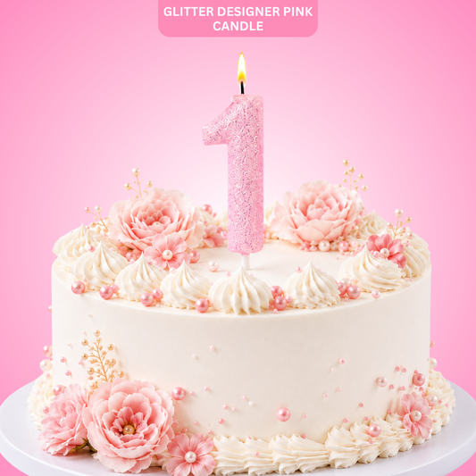 Glitter Designer Pink Candle Number 1 | Cake Candles