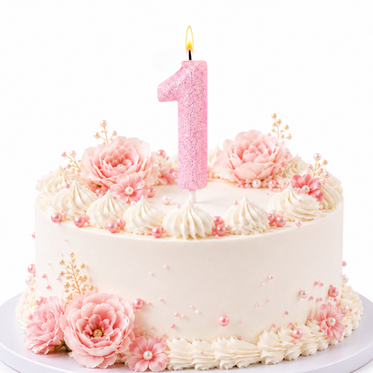 Glitter Designer Pink Candle Number 1 | Cake Candles