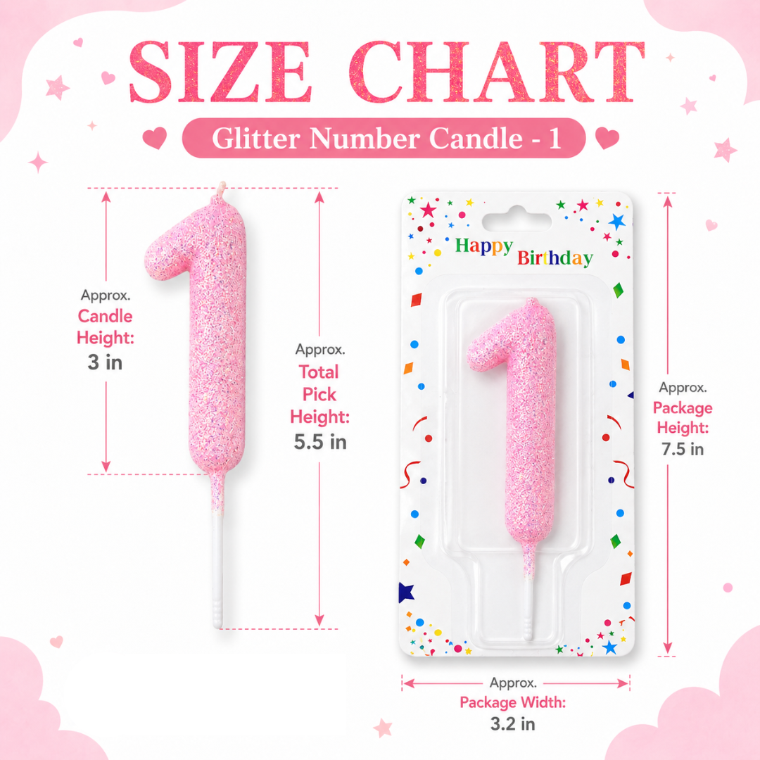 Glitter Designer Pink Candle Number 1 | Cake Candles