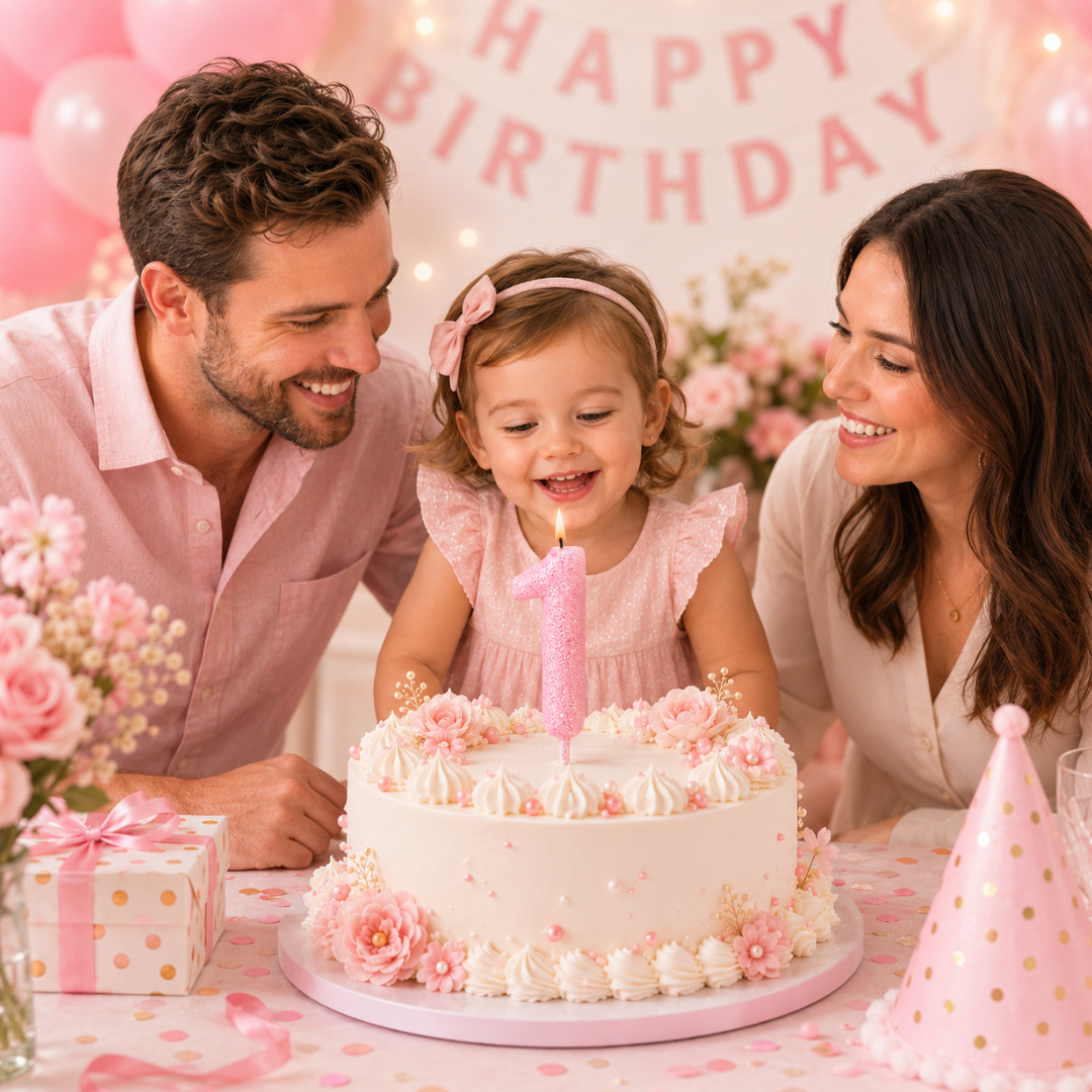 Glitter Designer Pink Candle Number 1 | Cake Candles