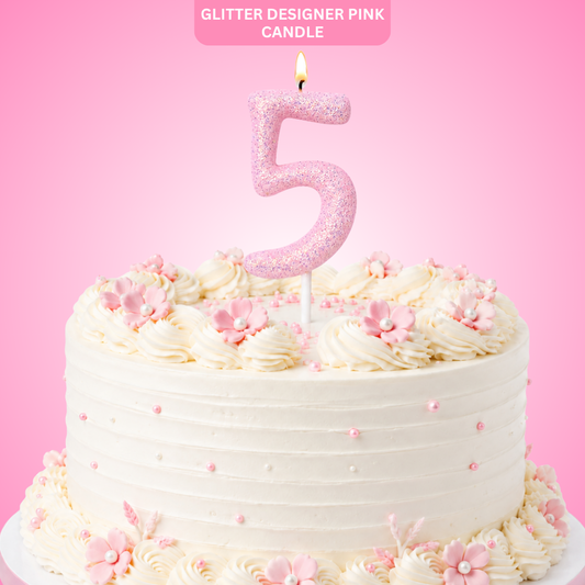 Glitter Designer Pink Candle Number 5 | Cake Candles
