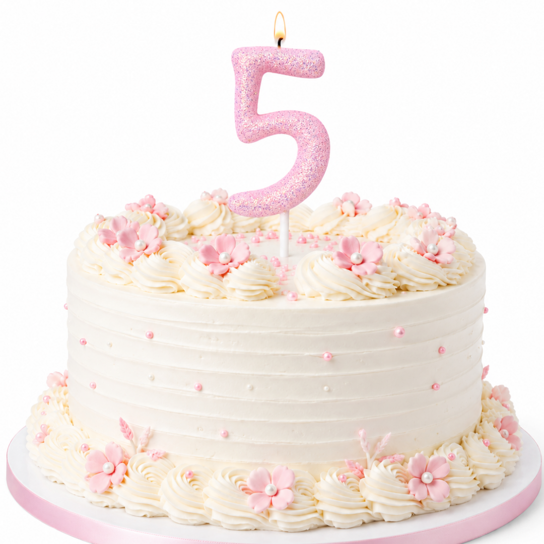 Glitter Designer Pink Candle Number 5 | Cake Candles
