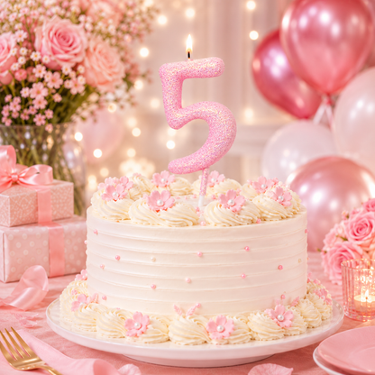 Glitter Designer Pink Candle Number 5 | Cake Candles