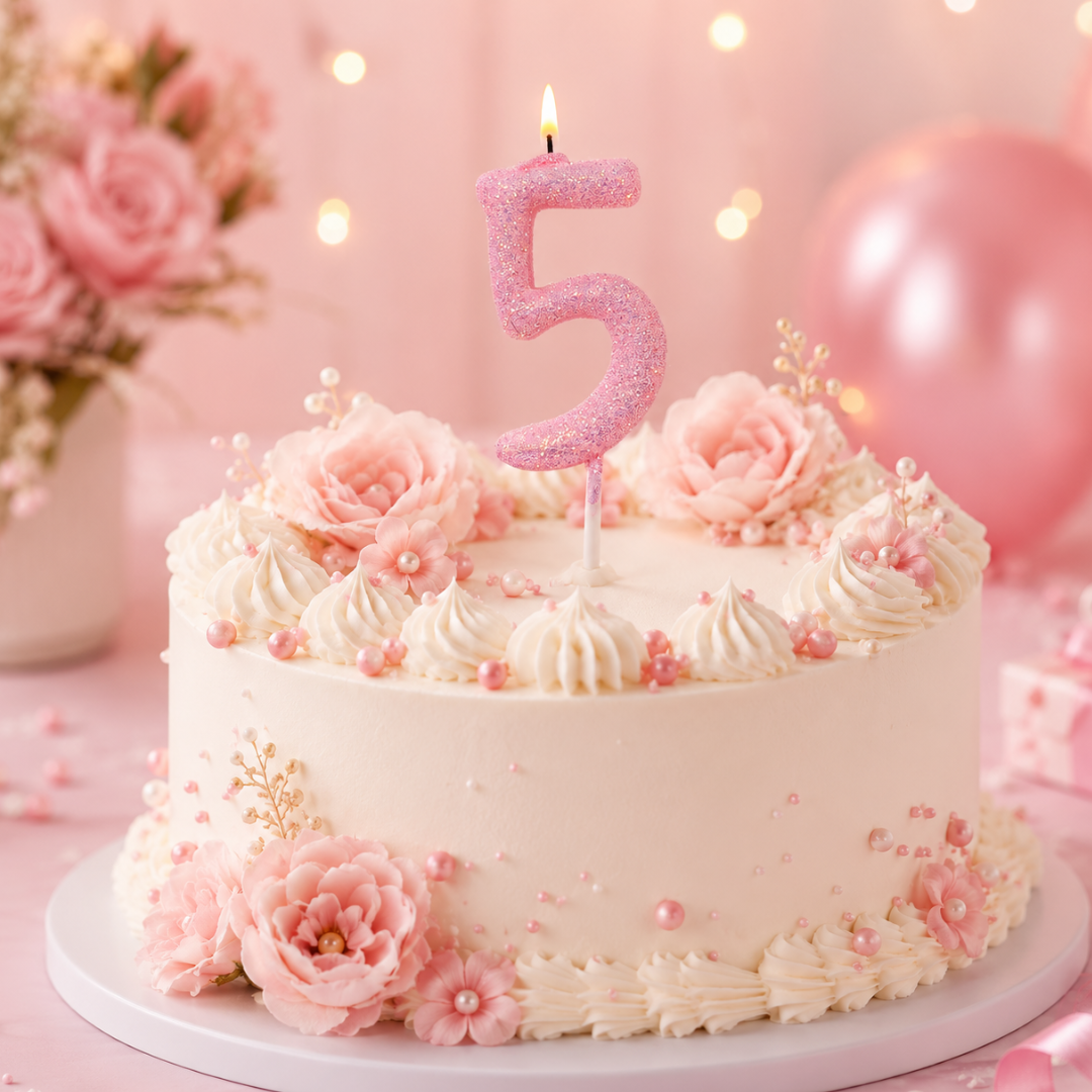 Glitter Designer Pink Candle Number 5 | Cake Candles