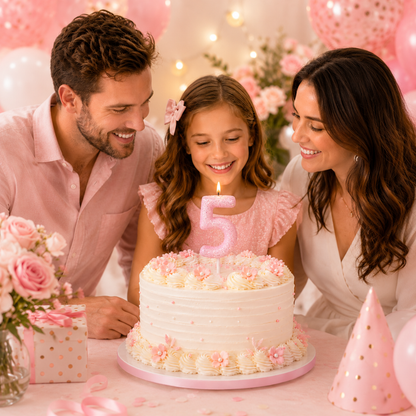 Glitter Designer Pink Candle Number 5 | Cake Candles