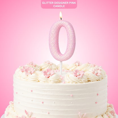 Glitter Designer Pink Candle Number 0 | Cake Candles