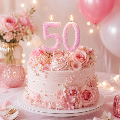 Glitter Designer Pink Candle Number 0 | Cake Candles