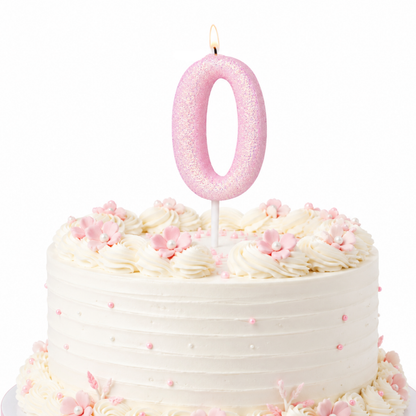 Glitter Designer Pink Candle Number 0 | Cake Candles