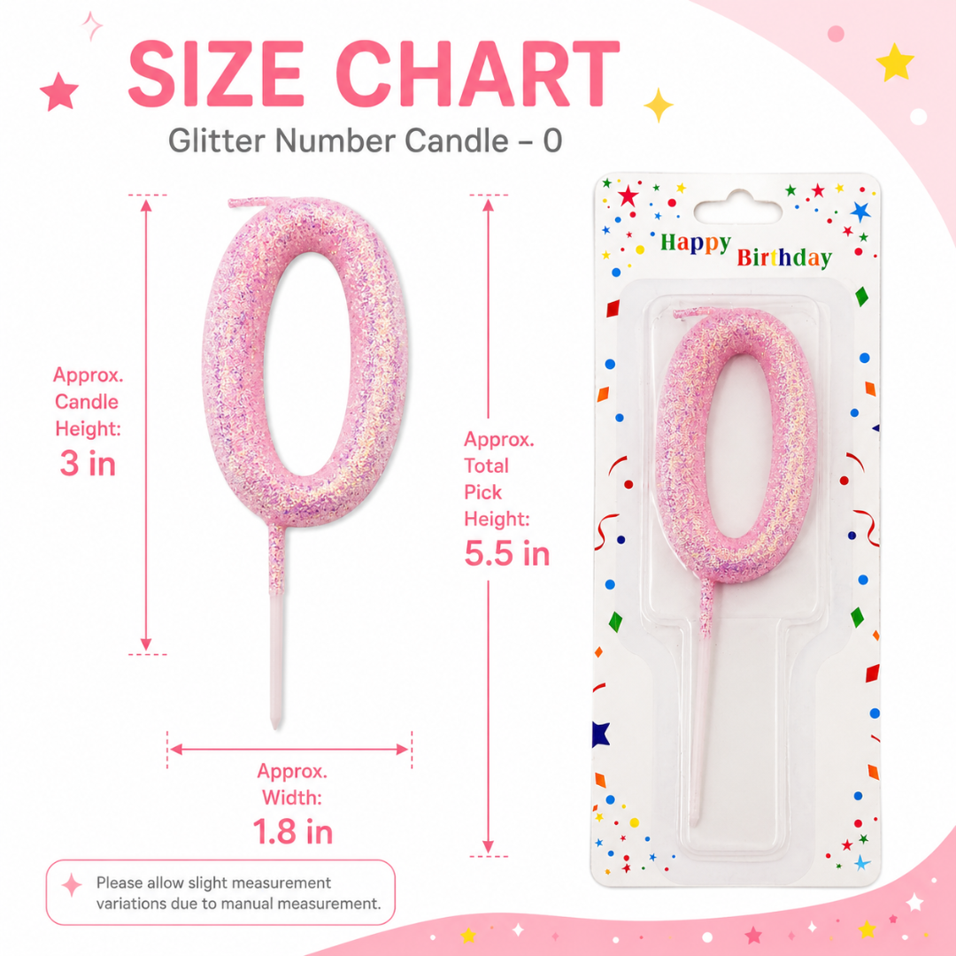 Glitter Designer Pink Candle Number 0 | Cake Candles