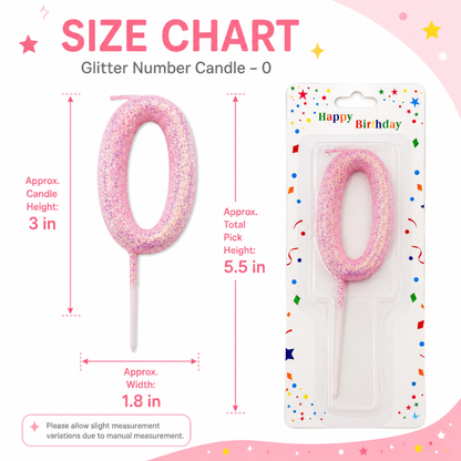 Glitter Designer Pink Candle Number 0 | Cake Candles