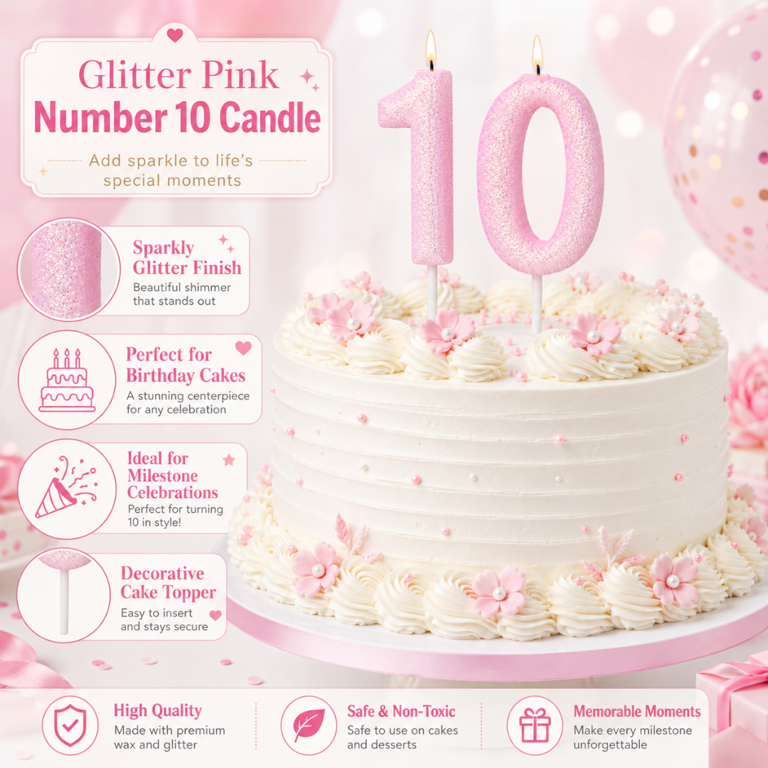 Glitter Designer Pink Candle Number 0 | Cake Candles