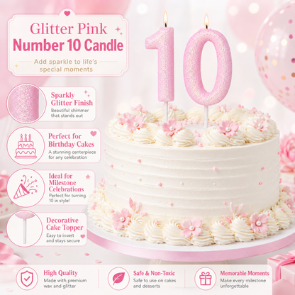 Glitter Designer Pink Candle Number 0 | Cake Candles