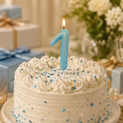 Glitter Designer Blue Candle No. 1