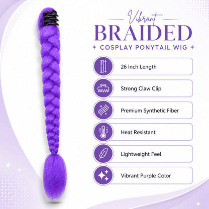 K-Pop Idol Purple Ponytail Cosplay Wig – 26” Heat Resistant Lavender High-Tail Stage Wig for Concerts or Cosplay Look