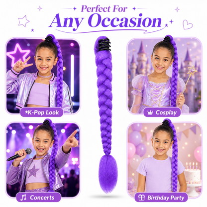 K-Pop Idol Purple Ponytail Cosplay Wig – 26” Heat Resistant Lavender High-Tail Stage Wig for Concerts or Cosplay Look