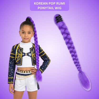K-Pop Idol Purple Ponytail Cosplay Wig – 26” Heat Resistant Lavender High-Tail Stage Wig for Concerts or Cosplay Look
