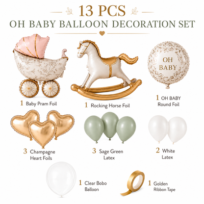 Horse Pink Teddy Pram Ballloon Set - 13PC