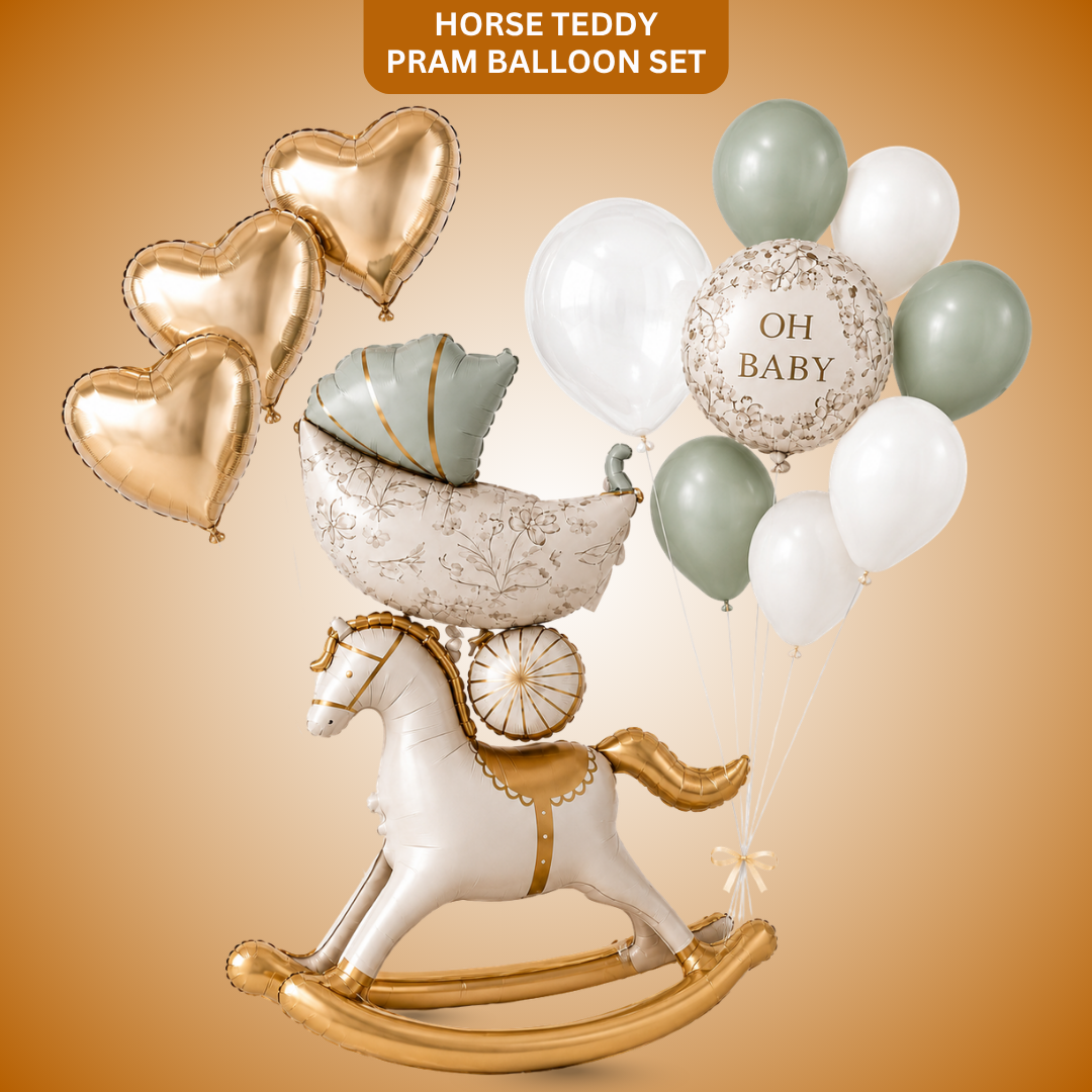 Horse Teddy Pram Blue Balloon Set - 13PC