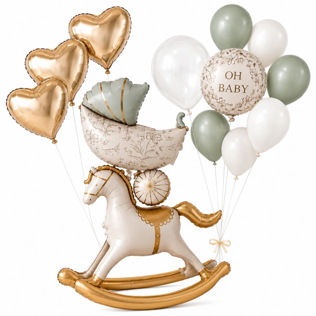 Horse Teddy Pram Blue Balloon Set - 13PC