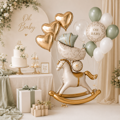 Horse Teddy Pram Blue Balloon Set - 13PC
