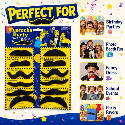 Black Fake Moustaches Self Adhesive, Funny Party Moustache Props for Birthday, Fancy Dress, Photo Booth, Role Play, Return Gifts, Loot Bags & Party Favors – 12 PCS