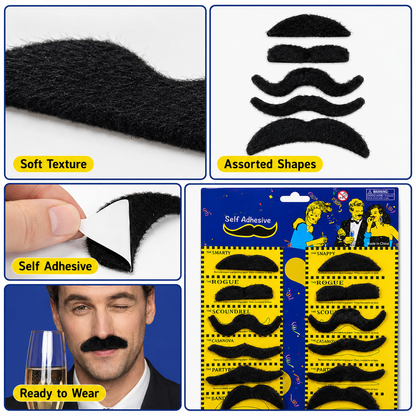 Black Fake Moustaches Self Adhesive, Funny Party Moustache Props for Birthday, Fancy Dress, Photo Booth, Role Play, Return Gifts, Loot Bags & Party Favors – 12 PCS
