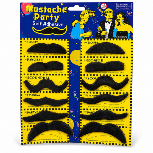 Black Fake Moustaches Self Adhesive, Funny Party Moustache Props for Birthday, Fancy Dress, Photo Booth, Role Play, Return Gifts, Loot Bags & Party Favors – 12 PCS
