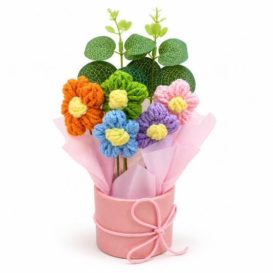 Artificial Crochet Flower Bouquet, Handmade Style Knitted Flowers Bunch for Home Decor, Table Decoration, Birthday Gift, Anniversary Gift, Valentine Gift for Women & Girls