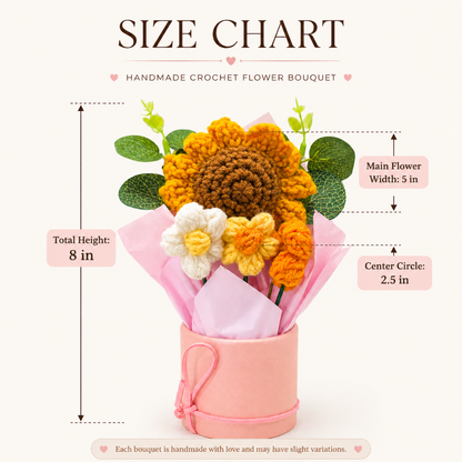 Artificial Sunflower Crochet Flower Bouquet, Handmade Style Knitted Flowers Bunch with Pink Wrap, Decorative Flower Gift for Home Decor, Table Decoration, Birthday, Anniversary & Valentine Gift