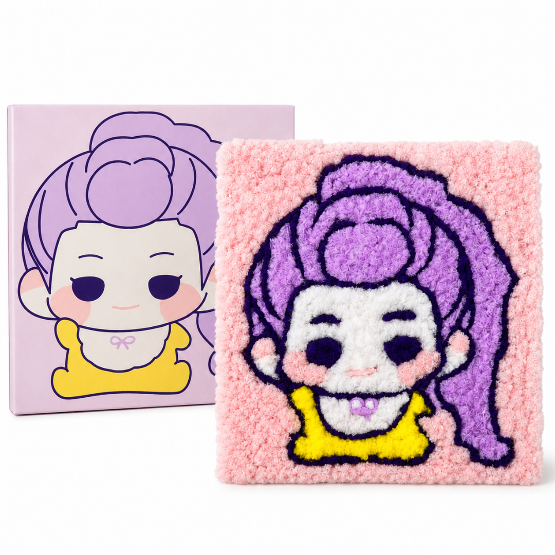 Korean Pop Rumi Inspired Pom Pom Art Kit for Kids, Self-Adhesive Fuzzy Ball Craft Activity with Character Canvas Board & Coloured Pom Poms, Mess-Free DIY Creative Return Gift - 1 Set