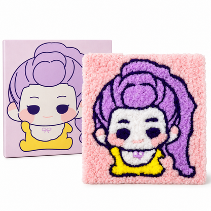Korean Pop Rumi Inspired Pom Pom Art Kit for Kids, Self-Adhesive Fuzzy Ball Craft Activity with Character Canvas Board & Coloured Pom Poms, Mess-Free DIY Creative Return Gift - 1 Set