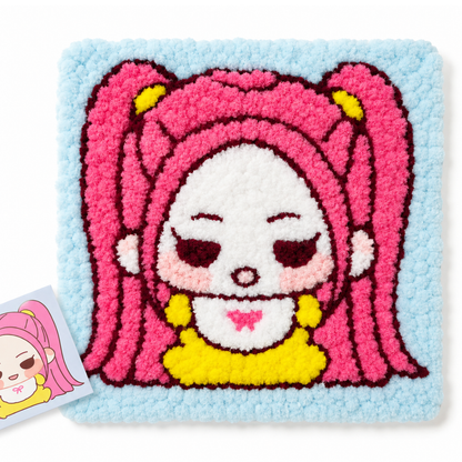 Korean Pop Mira Inspired Pom Pom Art Kit for Kids, Self-Adhesive Fuzzy Ball Craft Activity with Character Canvas Board & Coloured Pom Poms, Mess-Free DIY Creative Return Gift - 1 Set