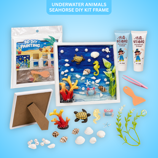Decoden Whipped Cream Glue Clay DIY Making Art Craft 3D Kit Frame with Seahorse and Underwater Animals - 1 Set