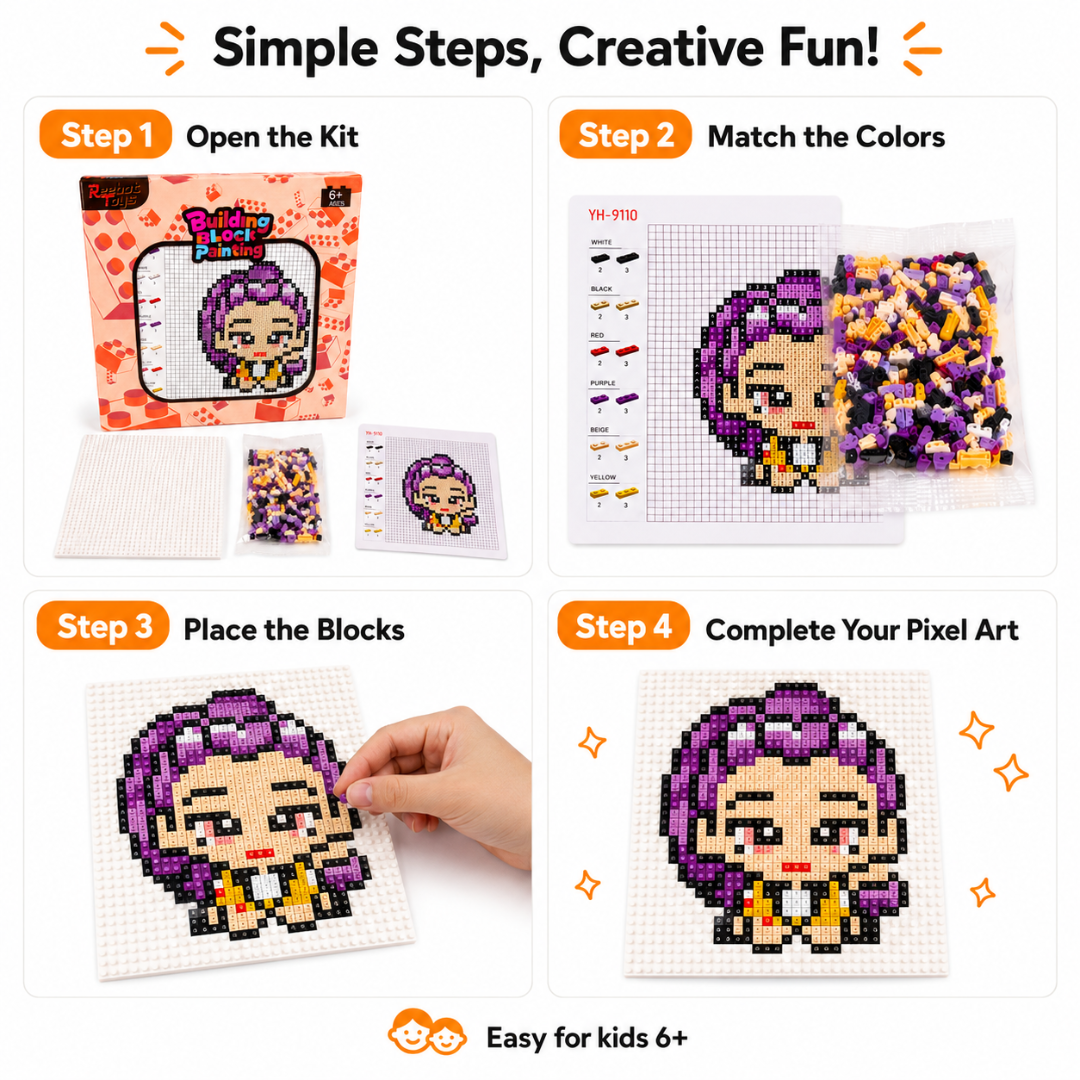 Wanna Party Korean Pop Theme Rumi DIY Mini Block Building Kit, Numbered Pixel Art Building Blocks Puzzle Set for Kids 6+ & Creative Craft Activity for Return Gifts