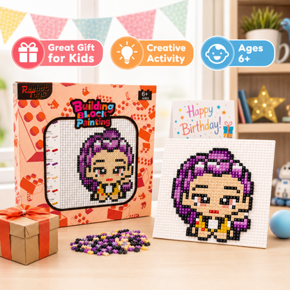 Wanna Party Korean Pop Theme Rumi DIY Mini Block Building Kit, Numbered Pixel Art Building Blocks Puzzle Set for Kids 6+ & Creative Craft Activity for Return Gifts