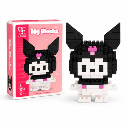 Mini Blocks DIY Kawaii Nano Blocks Kuromi Character Building Kit, 160 Pcs Micro Blocks Puzzle Toy, Collectible Display Figure for Kids,Teens & Adults