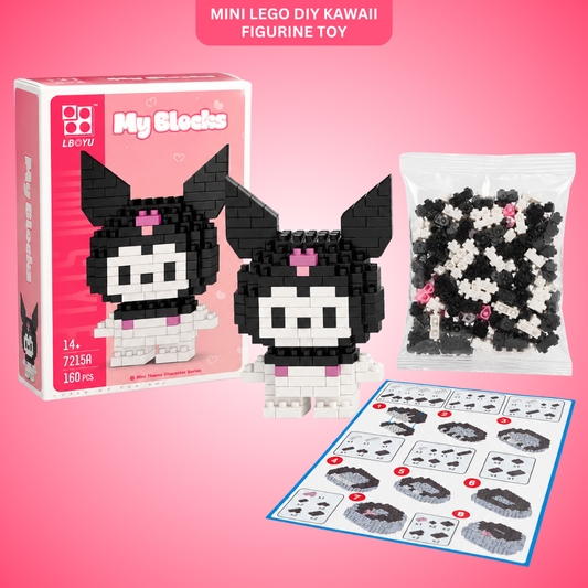 Mini Blocks DIY Kawaii Nano Blocks Kuromi Character Building Kit, 160 Pcs Micro Blocks Puzzle Toy, Collectible Display Figure for Kids,Teens & Adults