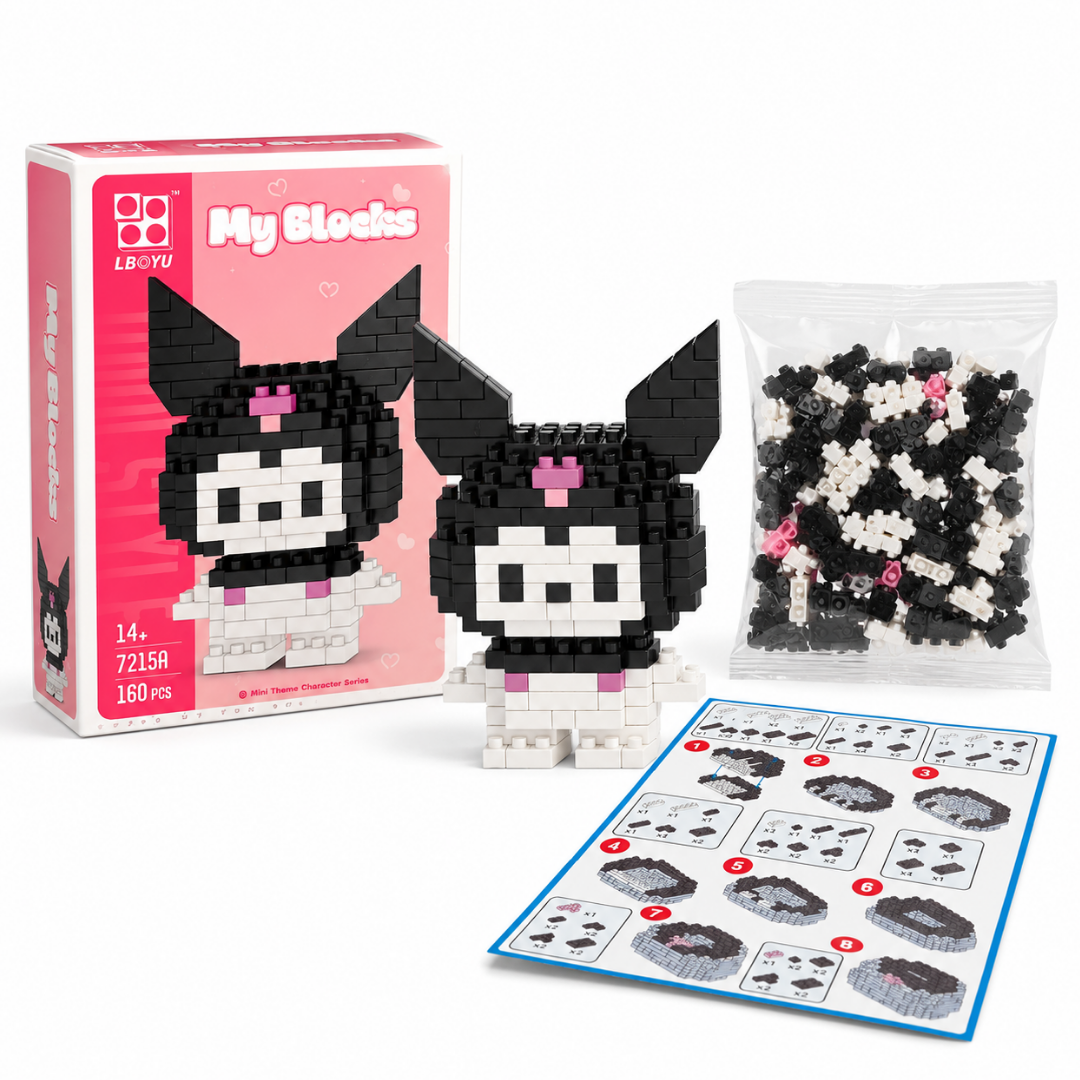 Mini Blocks DIY Kawaii Nano Blocks Kuromi Character Building Kit, 160 Pcs Micro Blocks Puzzle Toy, Collectible Display Figure for Kids,Teens & Adults